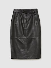 Reiss Black Neriah Leather Belted Midi Pencil Skirt - Image 2 of 8