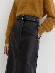 Reiss Black Neriah Leather Belted Midi Pencil Skirt - Image 4 of 8