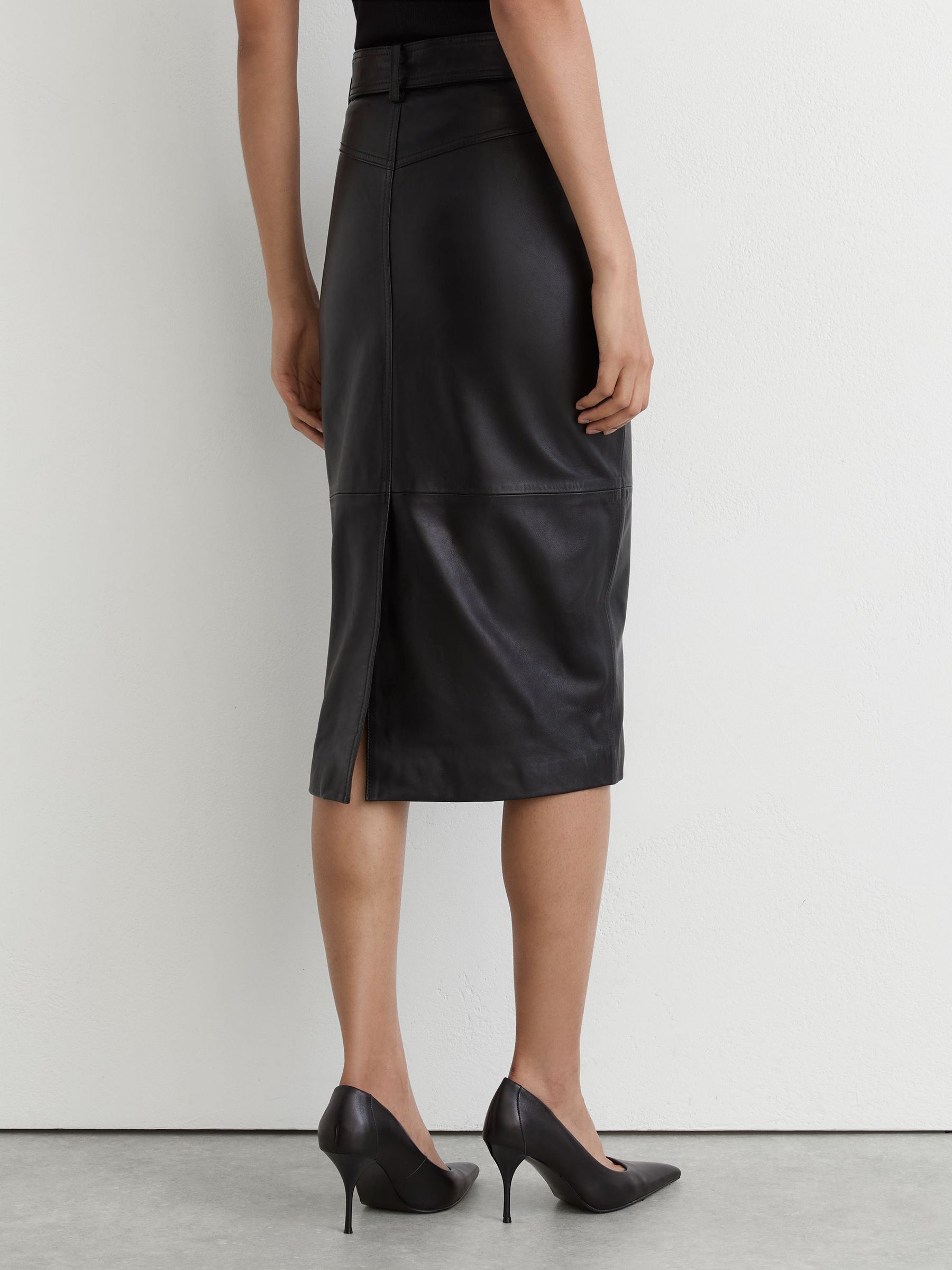 Buy Reiss Black Neriah Leather Belted Midi Pencil Skirt from Next USA