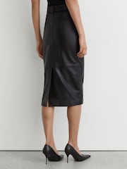 Reiss Black Neriah Leather Belted Midi Pencil Skirt - Image 7 of 8