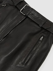 Reiss Black Neriah Leather Belted Midi Pencil Skirt - Image 8 of 8
