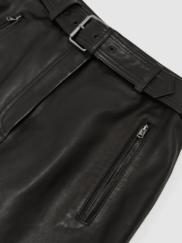 Reiss Black Neriah Leather Belted Midi Pencil Skirt - Image 8 of 8 Reiss Black Neriah Leather Belted Midi Pencil Skirt - Image 8 of 8