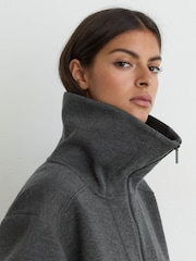Reiss Charcoal Grey Marl Layla Lyocell-Wool Half-Zip Sweatshirt - Image 1 of 6