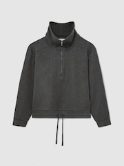 Reiss Charcoal Grey Marl Layla Lyocell-Wool Half-Zip Sweatshirt - Image 2 of 6