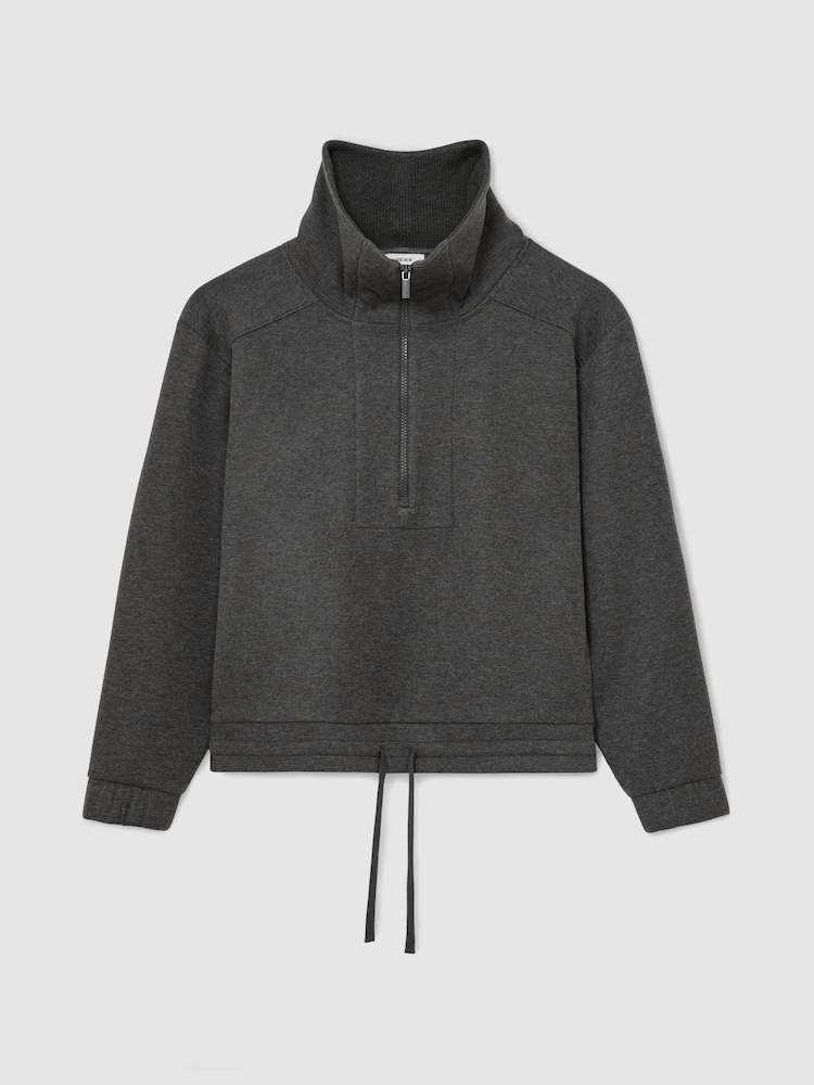 Reiss Charcoal Grey Marl Layla Lyocell-Wool Half-Zip Sweatshirt - Image 2 of 6 Reiss Charcoal Grey Marl Layla Lyocell-Wool Half-Zip Sweatshirt - Image 2 of 6