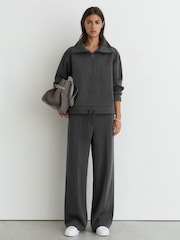 Reiss Charcoal Grey Marl Layla Lyocell-Wool Half-Zip Sweatshirt - Image 3 of 6