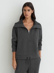 Reiss Charcoal Grey Marl Layla Lyocell-Wool Half-Zip Sweatshirt - Image 4 of 6