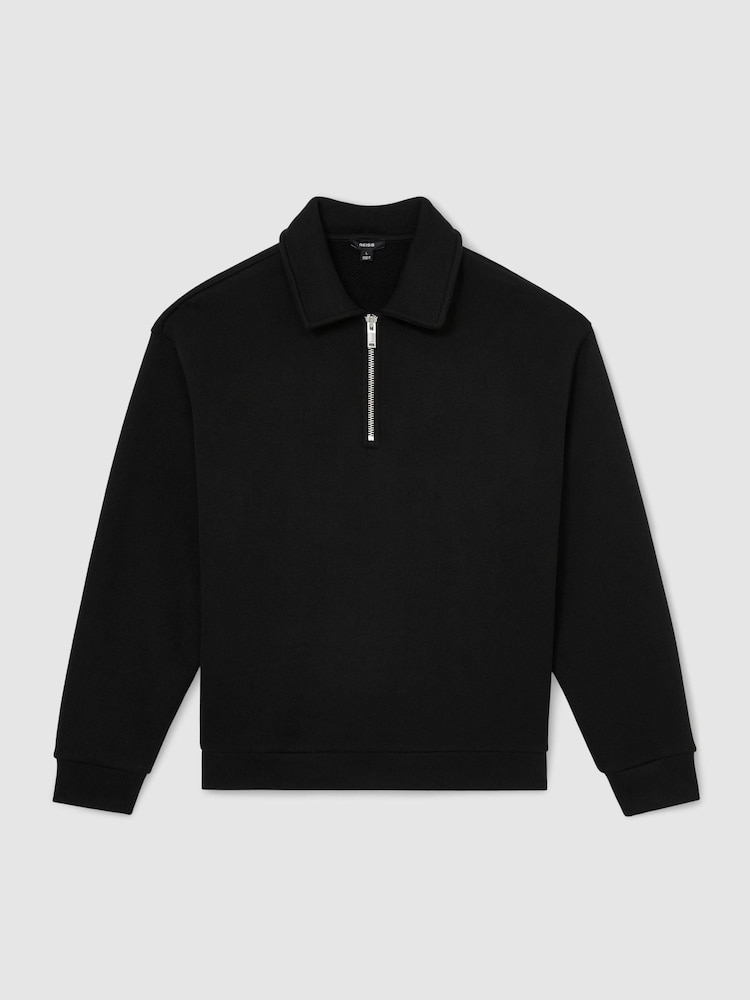 Czarny - Reiss Kurwin Cotton Heavyweight Half-Zip Sweatshirt - Obraz 2 z 7 Czarny - Reiss Kurwin Cotton Heavyweight Half-Zip Sweatshirt - Obraz 2 z 7