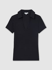 Reiss Navy Daria Scoop-Neck Jersey Polo Top - Image 2 of 6