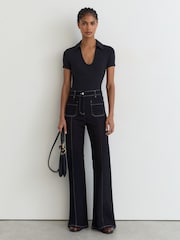 Reiss Navy Daria Scoop-Neck Jersey Polo Top - Image 3 of 6
