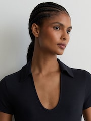 Reiss Navy Daria Scoop-Neck Jersey Polo Top - Image 4 of 6