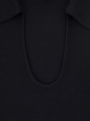 Reiss Navy Daria Scoop-Neck Jersey Polo Top - Image 6 of 6