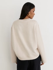 Reiss Neutral Marl Carmen Cotton-Blend Sweatshirt with Cashmere - Image 5 of 6