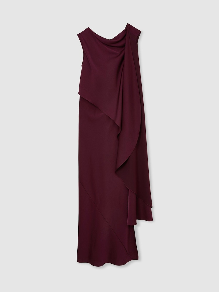 Reiss Berry Red Winnie Asymmetric Cape-Detail Maxi Dress - Image 2 of 7 Reiss Berry Red Winnie Asymmetric Cape-Detail Maxi Dress - Image 2 of 7