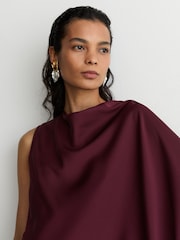 Reiss Berry Red Winnie Asymmetric Cape-Detail Maxi Dress - Image 4 of 7