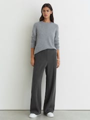 Reiss Charcoal Grey Marl Layla Lyocell-Wool Wide-Leg Joggers - Image 1 of 8