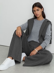 Reiss Charcoal Grey Marl Layla Lyocell-Wool Wide-Leg Joggers - Image 4 of 8