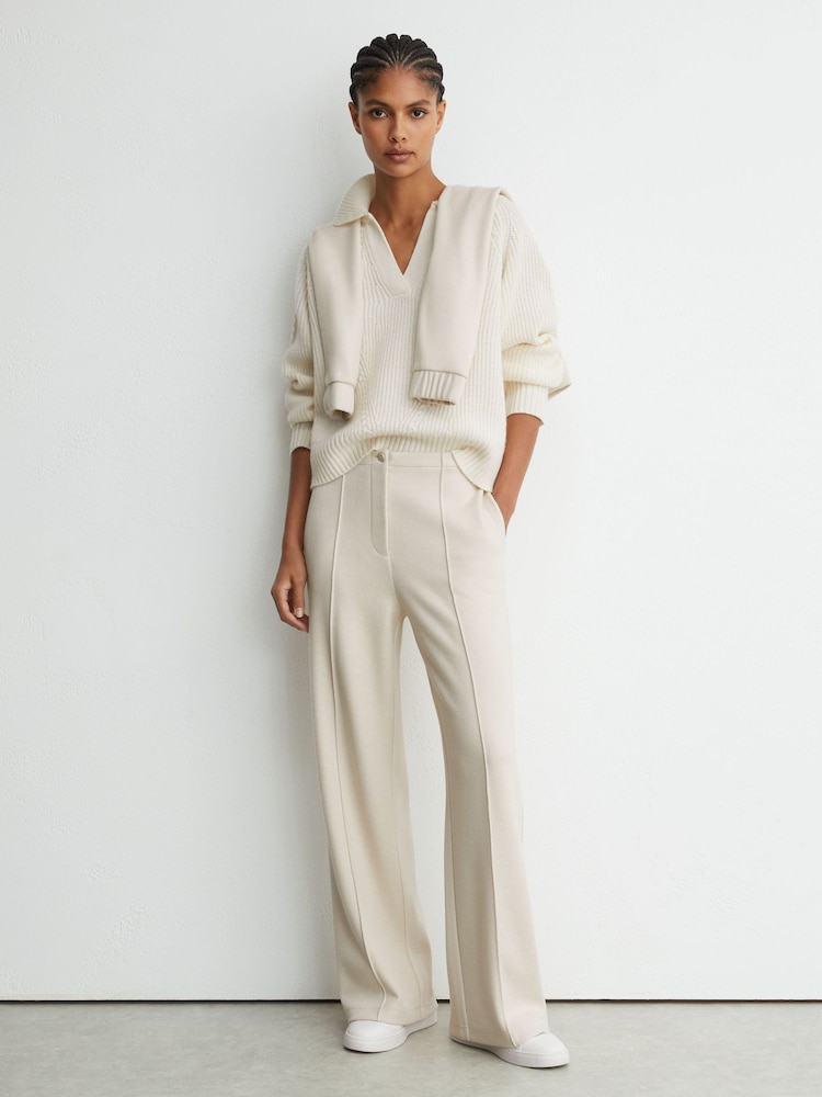 Reiss Ivory Layla Lyocell-Wool Wide-Leg Joggers - Image 1 of 6
