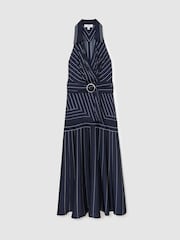 Reiss Navy Casey Striped Sleeveless Collared Midi Dress - Image 2 of 7