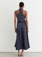 Reiss Navy Casey Striped Sleeveless Collared Midi Dress - Image 5 of 7