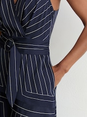 Reiss Navy Casey Striped Sleeveless Collared Midi Dress - Image 6 of 7