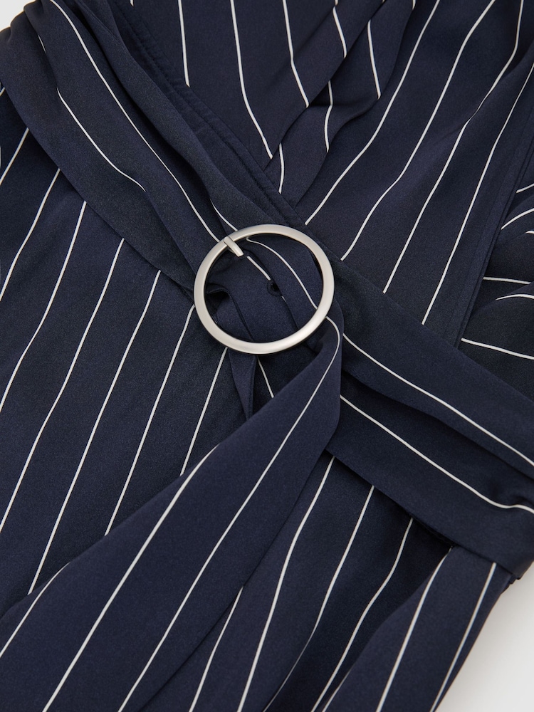 Reiss Navy Casey Striped Sleeveless Collared Midi Dress - Image 7 of 7