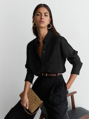 Reiss Black Elora Houndstooth-Check Jacquard Shirt - Image 1 of 7