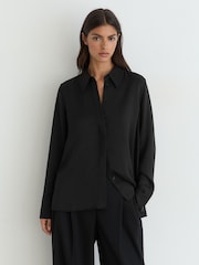Reiss Black Elora Houndstooth-Check Jacquard Shirt - Image 3 of 7