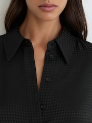 Reiss Black Elora Houndstooth-Check Jacquard Shirt - Image 4 of 7