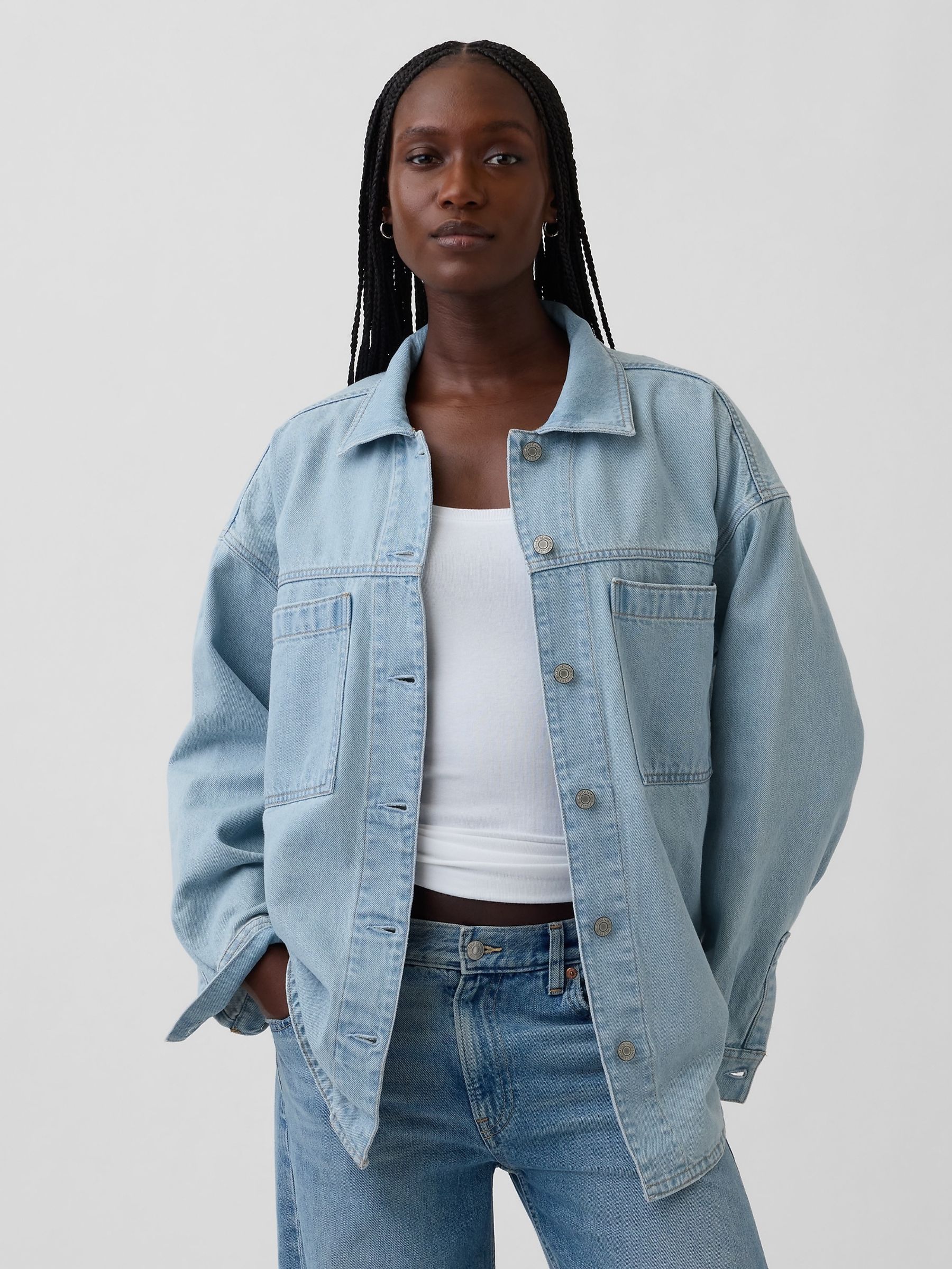 Buy Gap Light Wash Blue Denim Oversized Shirt Jacket from the Next