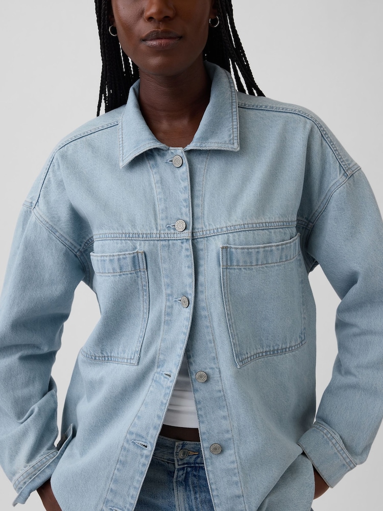 Gap Light Wash Blue Oversized Denim Shirt Jacket - Image 4 of 4
