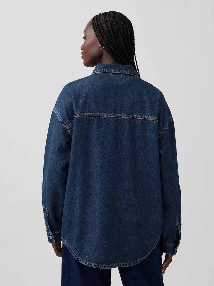 Gap Dark Wash Blue Oversized Denim Shirt Jacket - Image 2 of 4