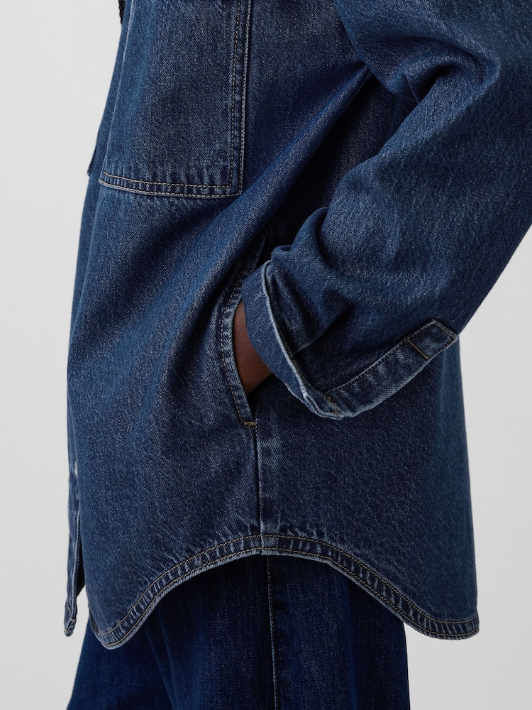 Gap Dark Wash Blue Oversized Denim Shirt Jacket - Image 4 of 4