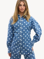 LOAVIES Grey Denim Polka Dot Unending Wishes Shirt - Image 1 of 4