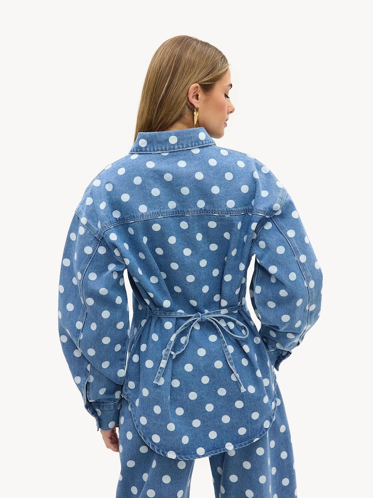 LOAVIES Grey Denim Polka Dot Unending Wishes Shirt - Image 2 of 4 LOAVIES Grey Denim Polka Dot Unending Wishes Shirt - Image 2 of 4