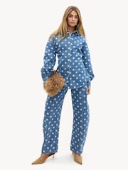 LOAVIES Grey Denim Polka Dot Unending Wishes Shirt - Image 4 of 4
