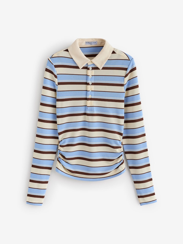 LOAVIES Blue Stripe Polo Shirt - Image 5 of 5 LOAVIES Blue Stripe Polo Shirt - Image 5 of 5