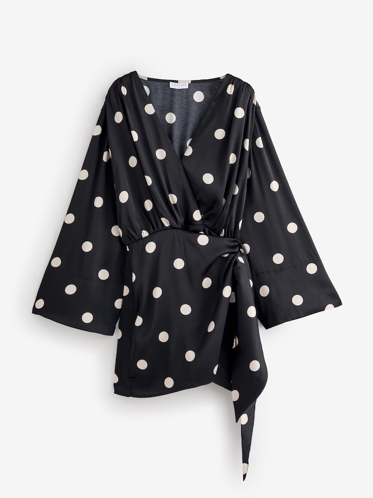 LOAVIES Black Polka Dot Wrap Mini Dress - Image 5 of 5 LOAVIES Black Polka Dot Wrap Mini Dress - Image 5 of 5
