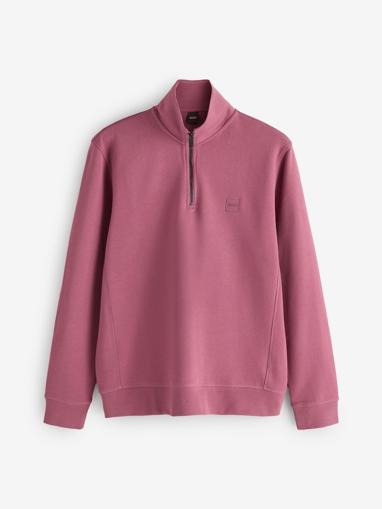 BOSS Pink Zetrust Regular-Fit Logo Quarter Zip Sweatshirt - Image 4 of 4 BOSS Pink Zetrust Regular-Fit Logo Quarter Zip Sweatshirt - Image 4 of 4