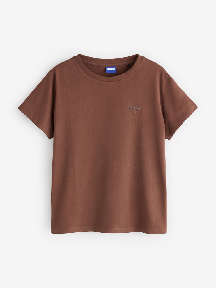 Brūna krāsa - HUGO Script maza izmēra T-krekls ar logotipu - Attēls 1 no 1