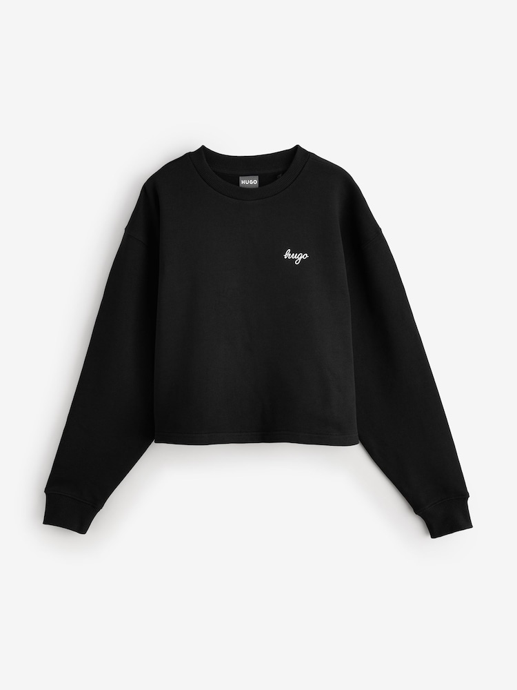 HUGO Black Script Logo Crew Neck Sweat Top - Image 1 of 1 HUGO Black Script Logo Crew Neck Sweat Top - Image 1 of 1