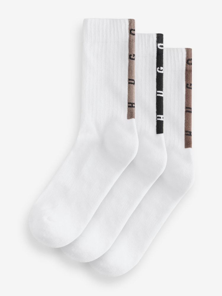 HUGO Natural Tape Logo Socks 3 Pack - Image 1 of 4