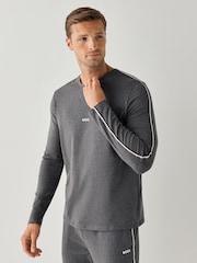 BOSS Grey Long Sleeve Unique Logo T-Shirt - Image 1 of 4