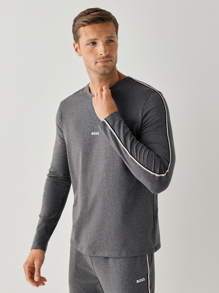 BOSS Grey Long Sleeve Unique Logo T-Shirt - Image 1 of 4 BOSS Grey Long Sleeve Unique Logo T-Shirt - Image 1 of 4