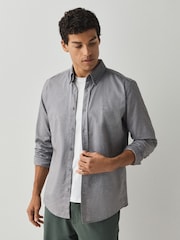 BOSS Grey Regular Fit Cotton Long Sleeve Oxford Shirt - Image 3 of 5