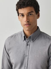 BOSS Grey Regular Fit Cotton Long Sleeve Oxford Shirt - Image 4 of 5