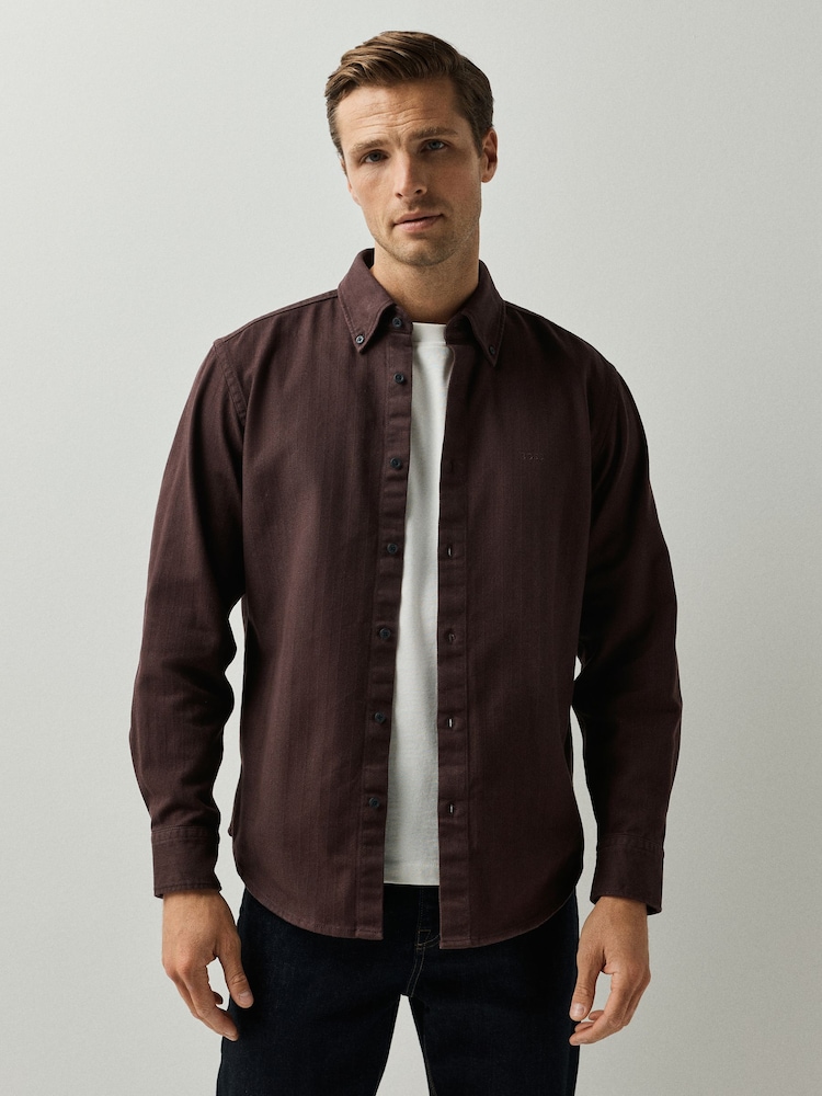 BOSS Brown Ricoplus Regular Fit Oxford Shirt - Image 1 of 6 BOSS Brown Ricoplus Regular Fit Oxford Shirt - Image 1 of 6
