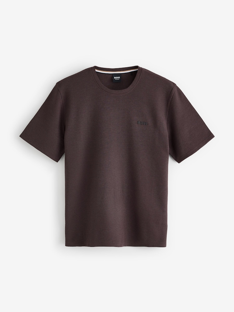 BOSS Brown Short Sleeve Logo Waffle Texture T-Shirt - Image 1 of 1 BOSS Brown Short Sleeve Logo Waffle Texture T-Shirt - Image 1 of 1