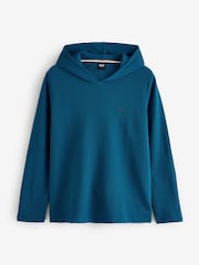 BOSS Teal Blue Waffle Logo Long Sleeve Hoodie - Image 1 of 1