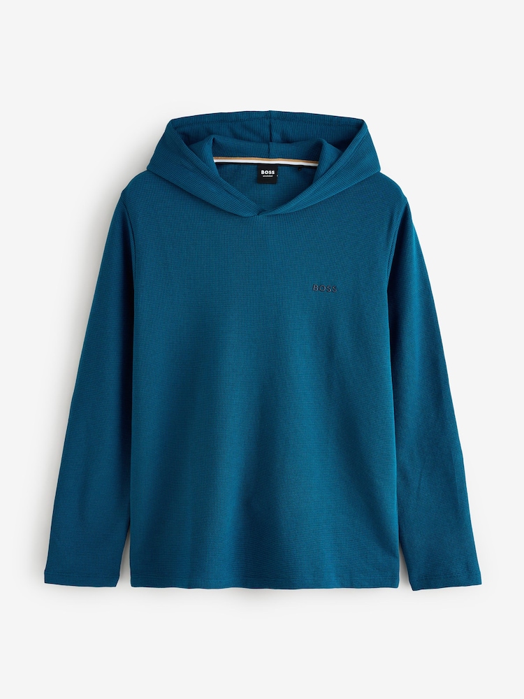 BOSS Teal Blue Waffle Logo Long Sleeve Hoodie - Image 1 of 1 BOSS Teal Blue Waffle Logo Long Sleeve Hoodie - Image 1 of 1